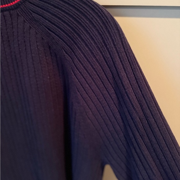 NWT Talbots Navy V-Neck Cardigan w Red Trim and Faux Pearl Accents SZ L - Picture 9 of 13